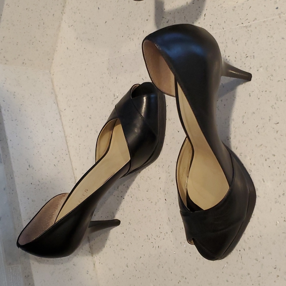 Talbots black leather peep toe heels with 3.5" heel